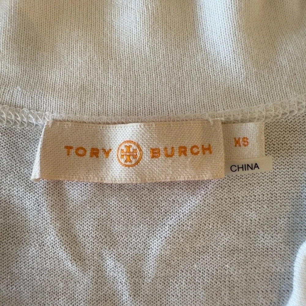TORY BURCH Simone Cardigan 100% Cotton-White-Gold Logo Button-Lightweight-Sz XS